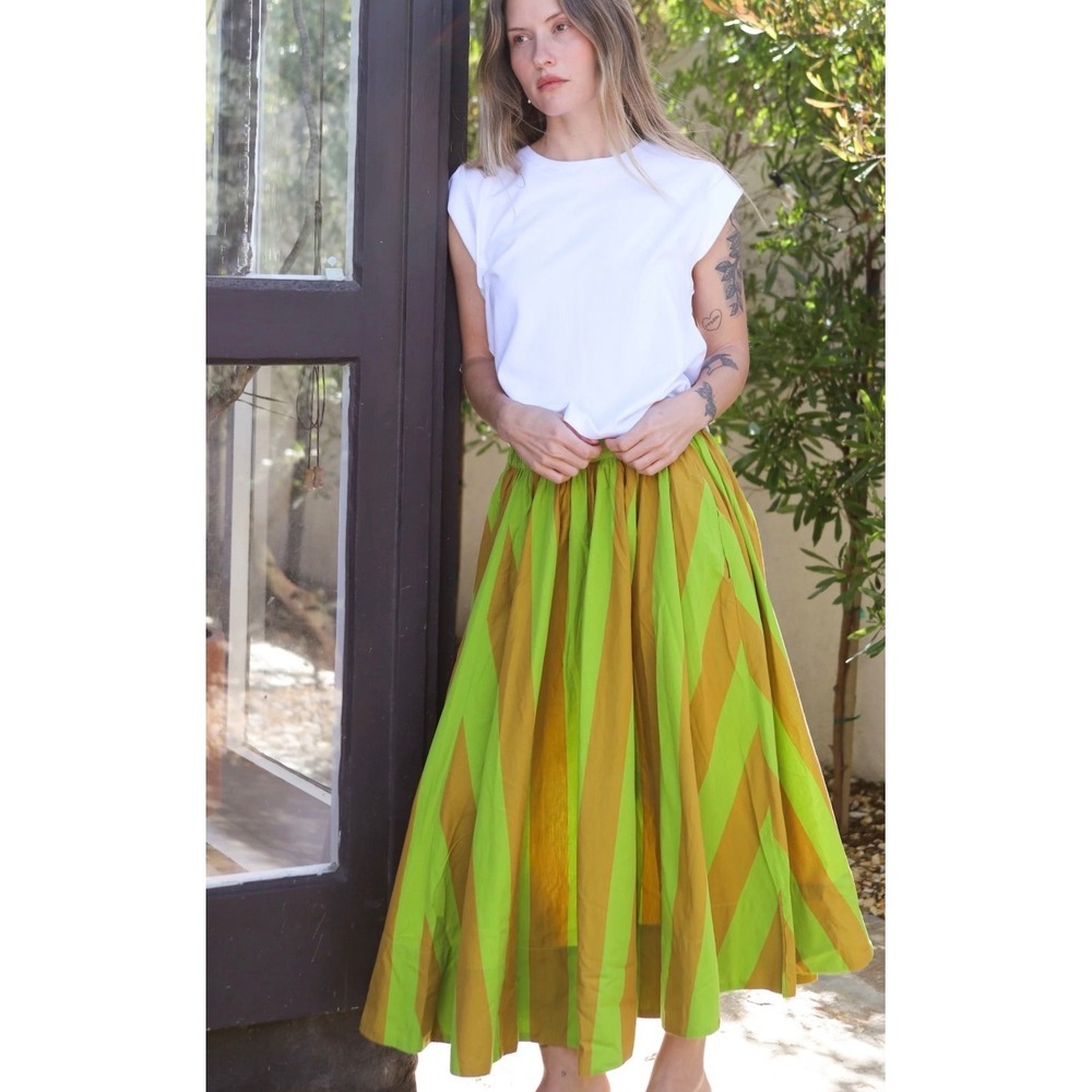 Free People free-est Lowen Striped Midi Skirt Retro Combo Cotto Poplin SM NWT